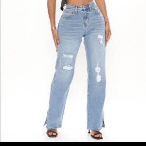 Straight leg slit hem jeans